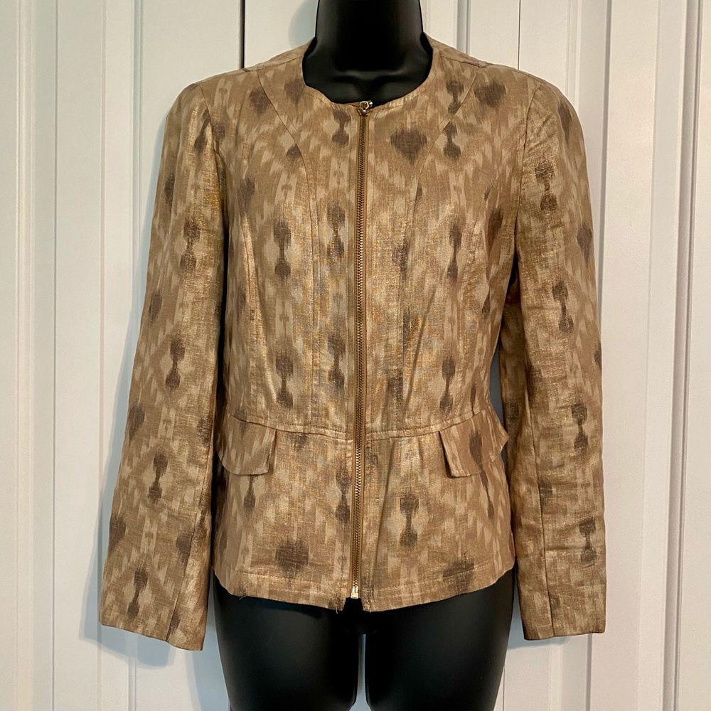 Chico’s Shimmery Gold Zip Up Jacket/Blazer